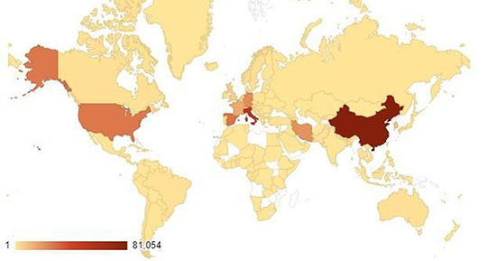 Online map of coronavirus in the world